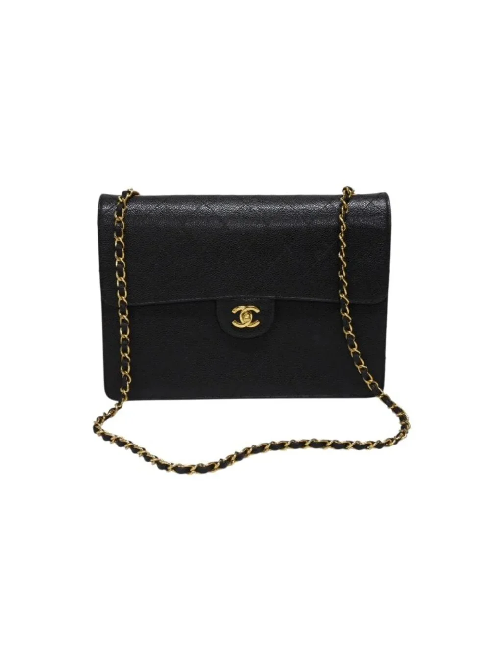 Chanel Maxi Quilted 30 S Flap S Chain Shoulder Bag Caviar Leather CC Logo Gold
